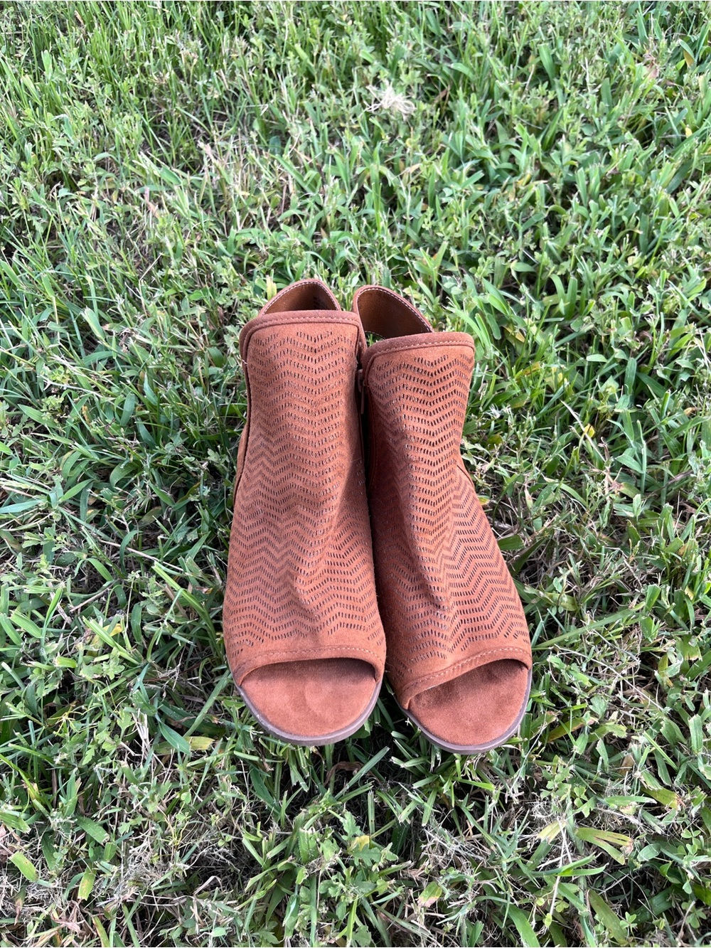 Time and Tru Brown Peep-Toe Ankle Booties